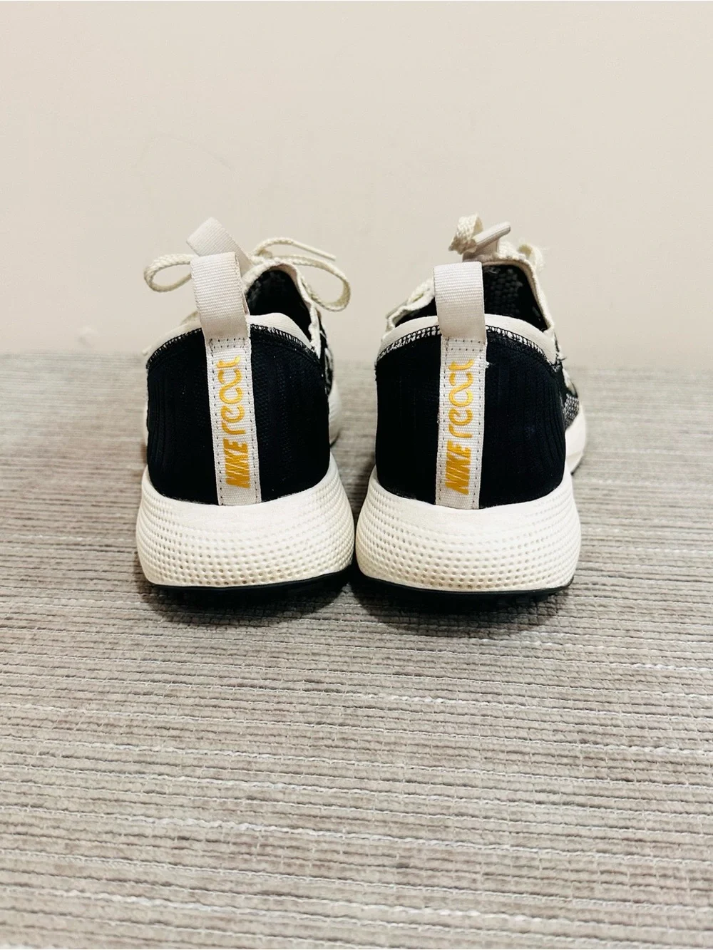 Nike React Escape RN Flyknit Black Sail Gold Women’s Snoes DC4269-002 Size  8,5